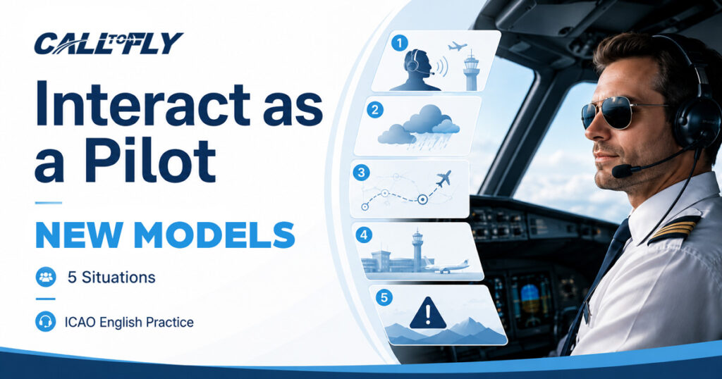 All Interact as a Pilot tests with 5 aviation situations for ICAO English practice by Call to Fly