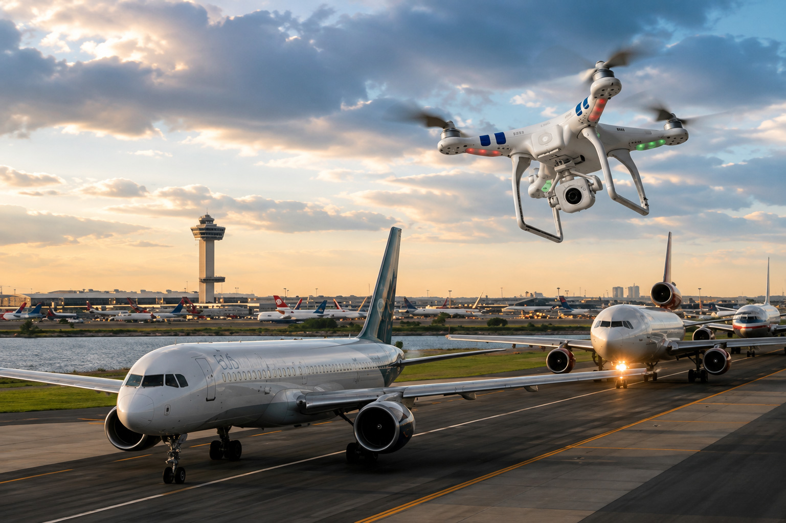 Drone flying near an aircraft during taxi at San Francisco Airport – SDEA Interact as a Pilot Test 09