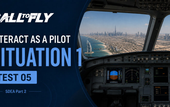 Cockpit em voo sobre Dubai com aviso de baixa pressão hidráulica no exercício Interact as a Pilot – Situation 1