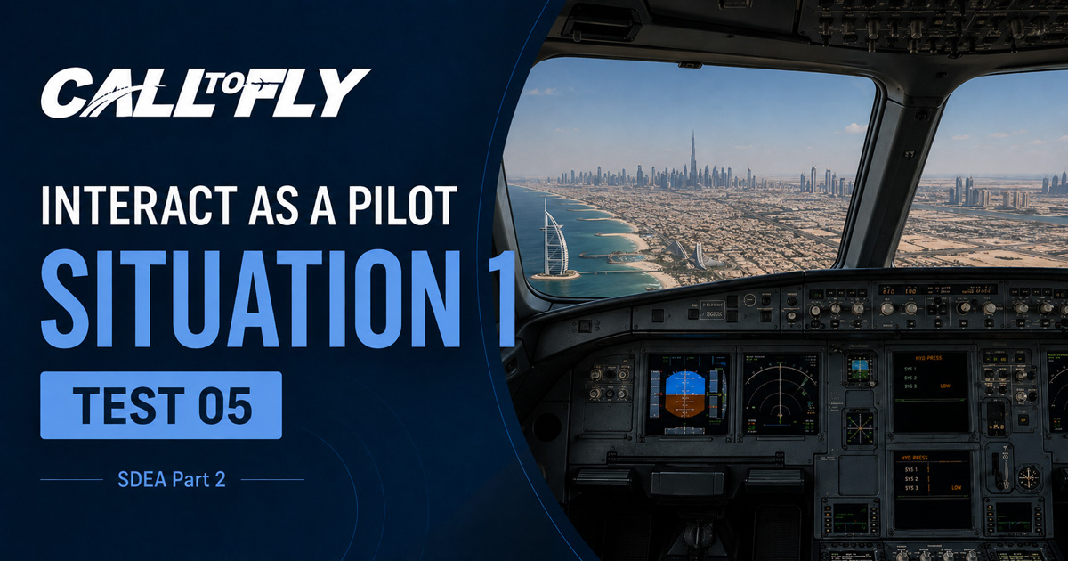 Cockpit em voo sobre Dubai com aviso de baixa pressão hidráulica no exercício Interact as a Pilot – Situation 1