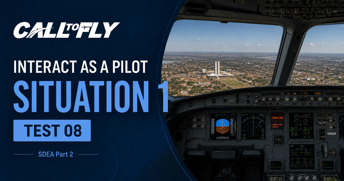 Cockpit em voo sobre Brasília com indicação de cargo fire no exercício Interact as a Pilot – Situation 1