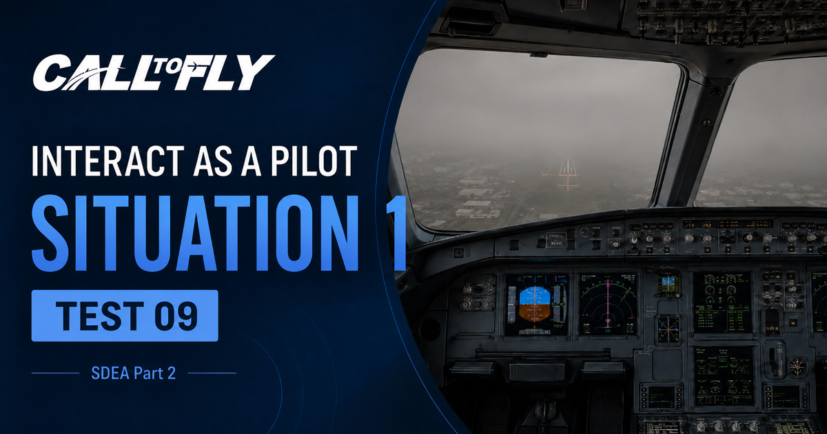 Cockpit em aproximação com baixa visibilidade e procedimento ILS no exercício Interact as a Pilot – Situation 1