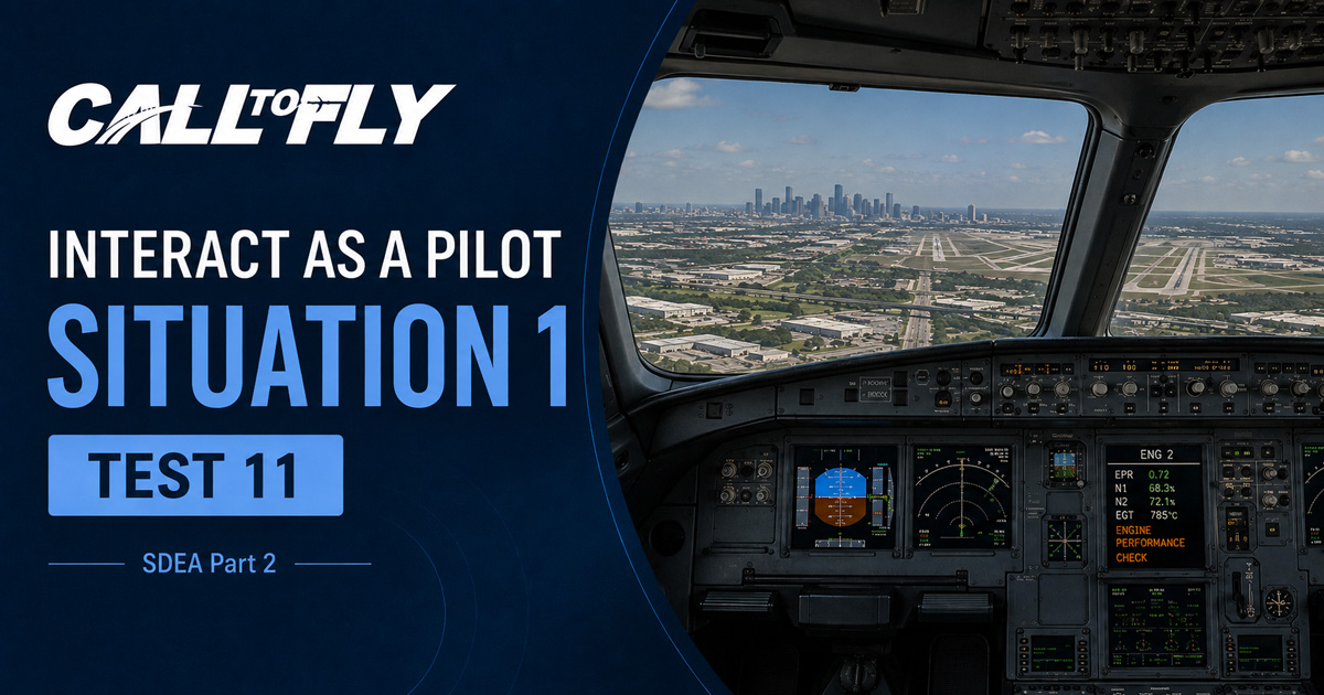 Cockpit em voo próximo a Houston com indicação anormal no motor direito no exercício Interact as a Pilot – Situation 1