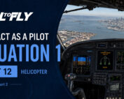 Cockpit de helicóptero bimotor em voo sobre Oakland com problema no recolhimento do trem de pouso no exercício Interact as a Pilot – Situation 1