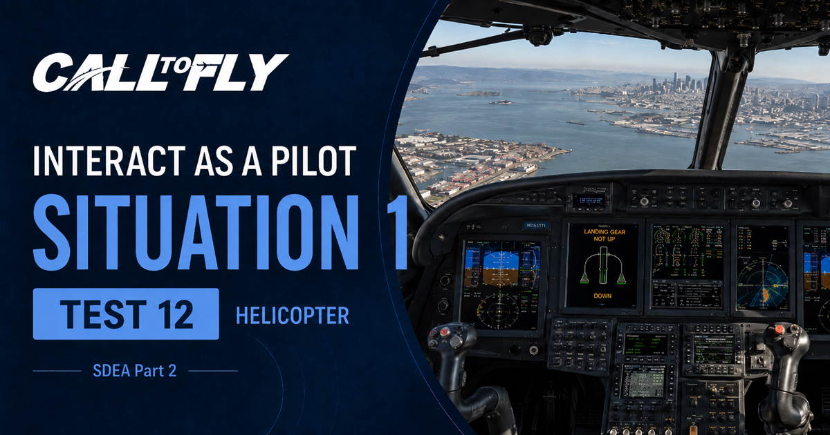 Cockpit de helicóptero bimotor em voo sobre Oakland com problema no recolhimento do trem de pouso no exercício Interact as a Pilot – Situation 1