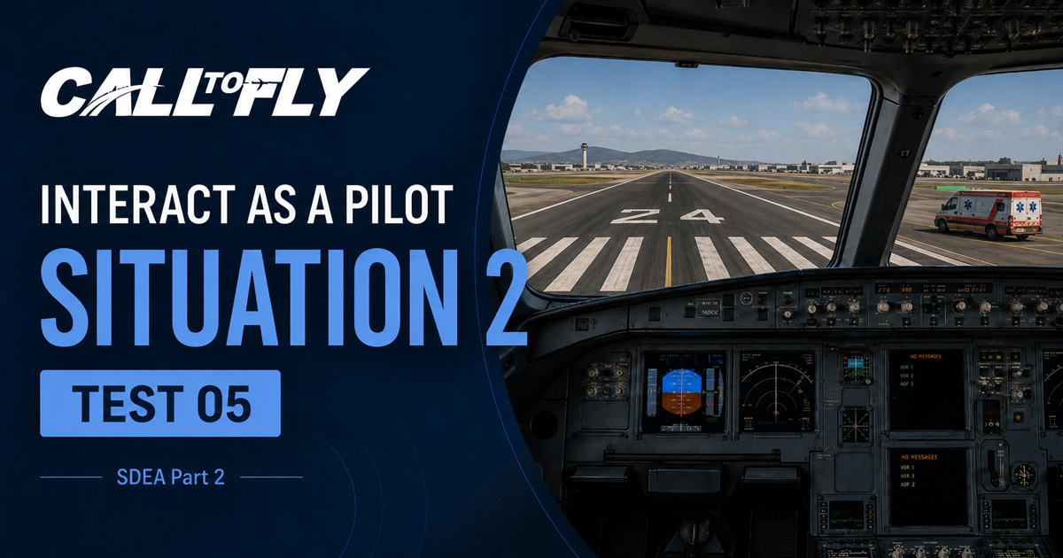 Cockpit na pista em Vitória com ambulância próxima no exercício Interact as a Pilot – Situation 2