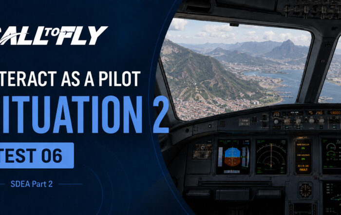 Cockpit em aproximação ao Rio de Janeiro com montanhas à frente no exercício Interact as a Pilot – Situation 2