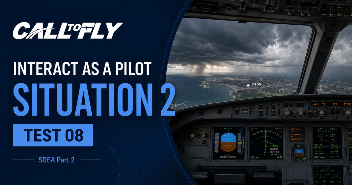 Cockpit em voo próximo a Lisboa com mau tempo e desvio no exercício Interact as a Pilot – Situation 2