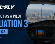Cockpit em voo sobre Dubai com falha hidráulica no exercício Interact as a Pilot – Situation 3