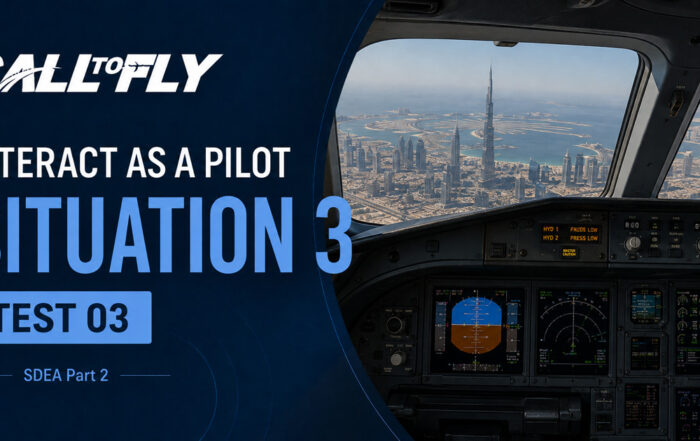 Cockpit em voo sobre Dubai com falha hidráulica no exercício Interact as a Pilot – Situation 3