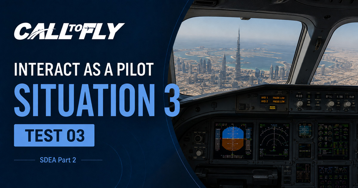 Cockpit em voo sobre Dubai com falha hidráulica no exercício Interact as a Pilot – Situation 3