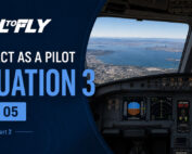 Cockpit em voo sobre a região de Oakland com aviso de trem de pouso não recolhido no exercício Interact as a Pilot – Situation 3