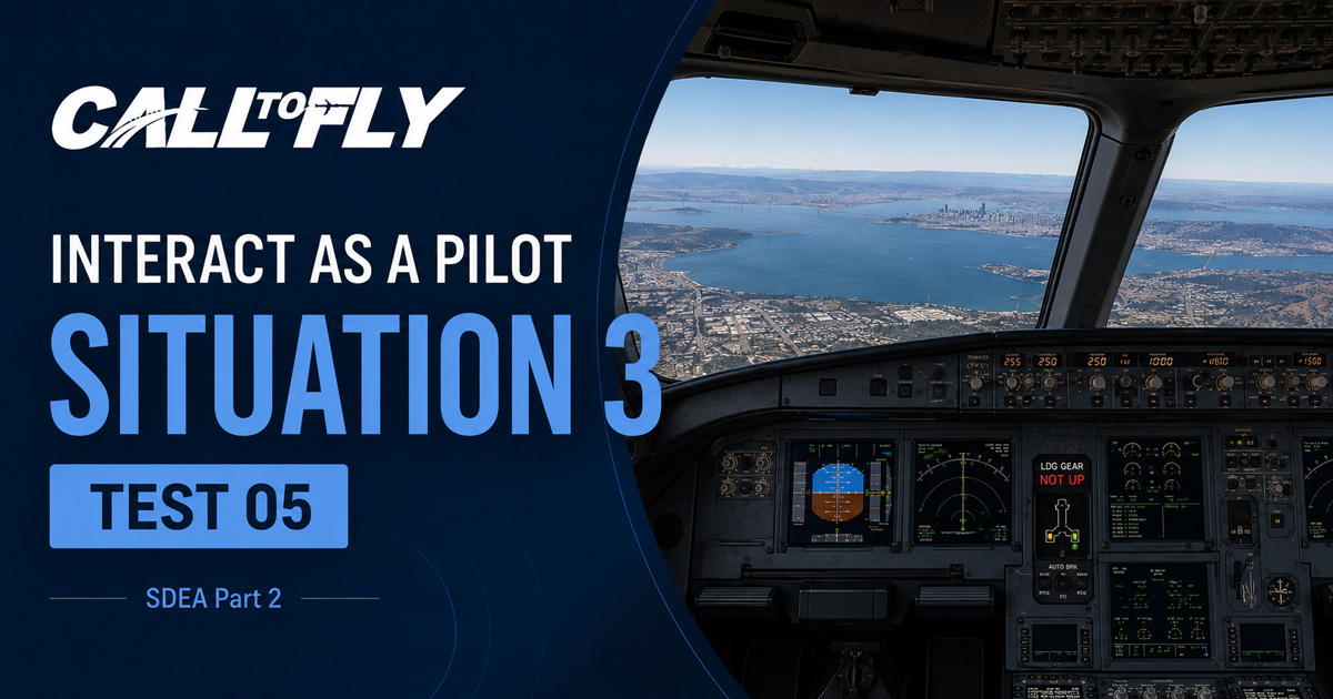 Cockpit em voo sobre a região de Oakland com aviso de trem de pouso não recolhido no exercício Interact as a Pilot – Situation 3