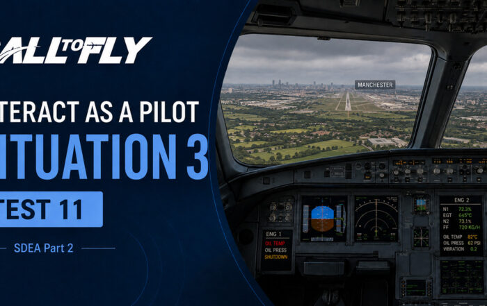 Cockpit em aproximação para Manchester com high oil temperature e shutdown do motor esquerdo no exercício Interact as a Pilot – Situation 3
