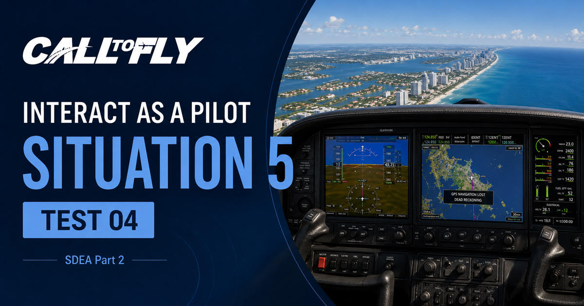 Cockpit com aviônica Garmin sobre Miami e perda de GPS no exercício Interact as a Pilot – Situation 5