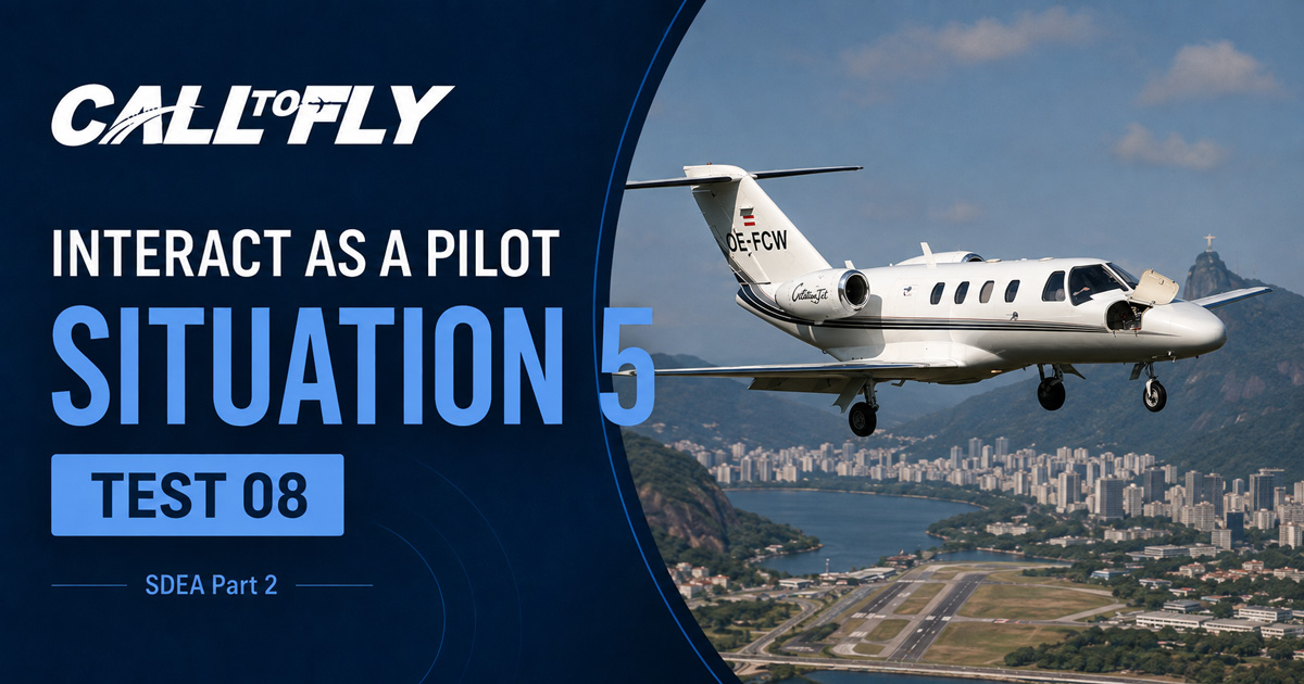 Citation jet em voo sobre Jacarepaguá com nose baggage compartment aberto no exercício Interact as a Pilot – Situation 5