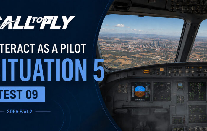 Cockpit em voo próximo a Madrid com indicação de cabin smoke no exercício Interact as a Pilot – Situation 5
