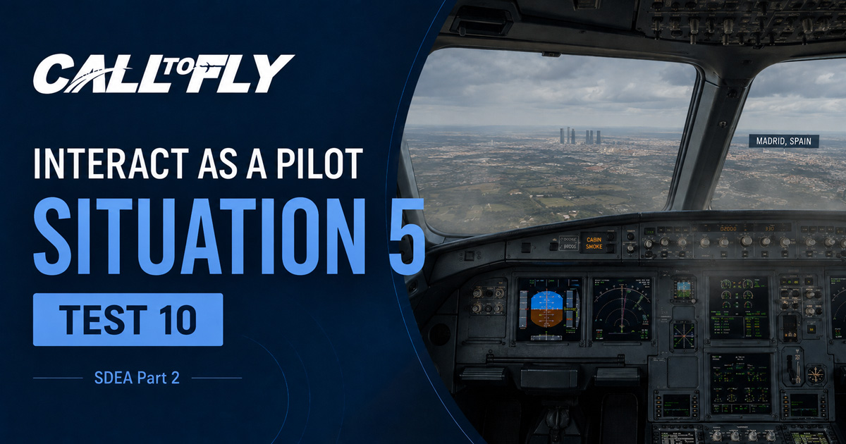 Cockpit em voo próximo a Madrid com indicação de cabin smoke no exercício Interact as a Pilot – Situation 5