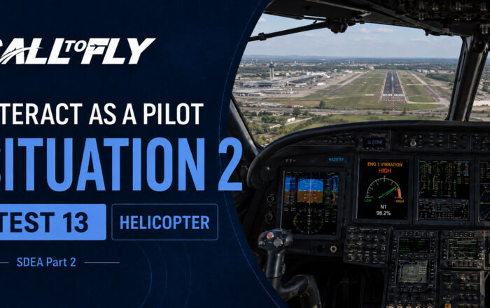 Cockpit de helicóptero em aproximação para Manchester com alerta de high engine vibration no exercício Interact as a Pilot – Situation 2