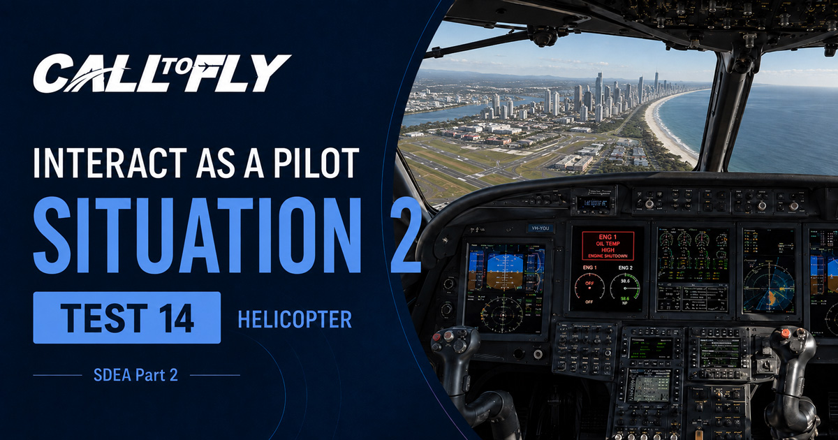 Cockpit de helicóptero em aproximação para Gold Coast com high oil temperature e shutdown do motor esquerdo no exercício Interact as a Pilot – Situation 2
