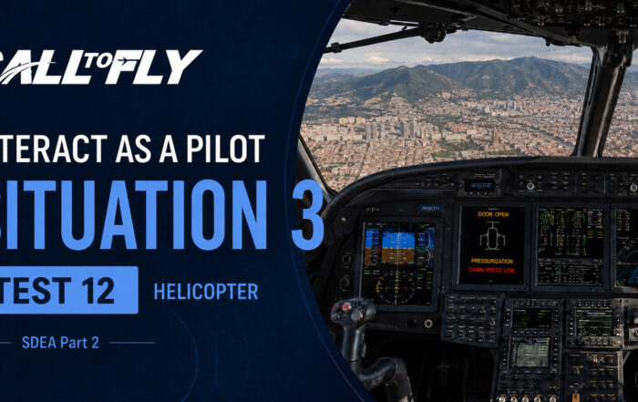 Cockpit de helicóptero em voo sobre Bogotá com alerta de door open e perda de pressurização no exercício Interact as a Pilot – Situation 3
