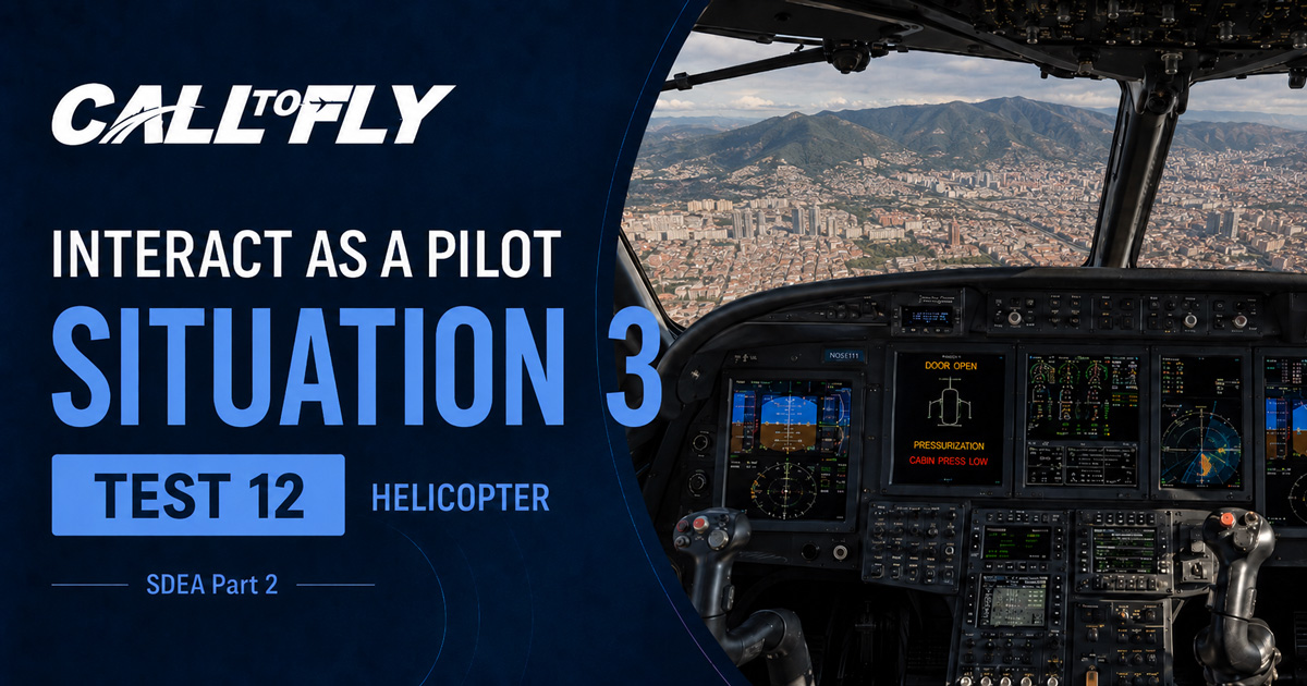 Cockpit de helicóptero em voo sobre Bogotá com alerta de door open e perda de pressurização no exercício Interact as a Pilot – Situation 3