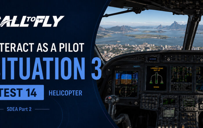 Cockpit de helicóptero sobre o Rio de Janeiro com montanhas à frente no exercício Interact as a Pilot – Situation 3