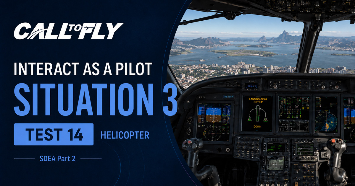 Cockpit de helicóptero sobre o Rio de Janeiro com montanhas à frente no exercício Interact as a Pilot – Situation 3