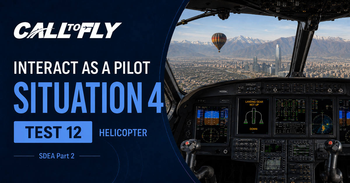 Cockpit de helicóptero em aproximação para Santiago com balão de ar quente à frente no exercício Interact as a Pilot – Situation 4