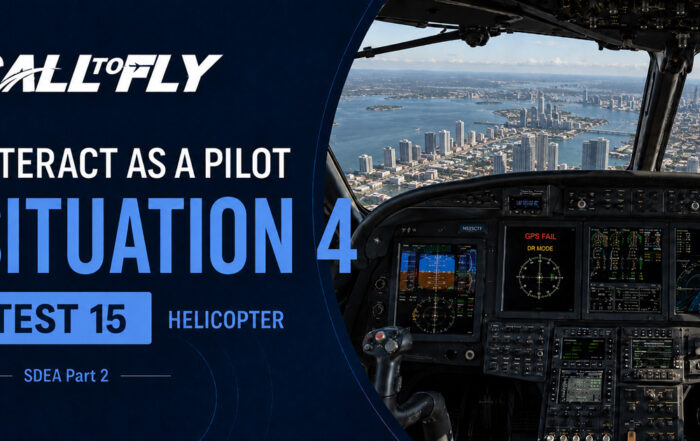 Cockpit de helicóptero em voo sobre Miami com falha de GPS e navegação em dead reckoning no exercício Interact as a Pilot – Situation 4