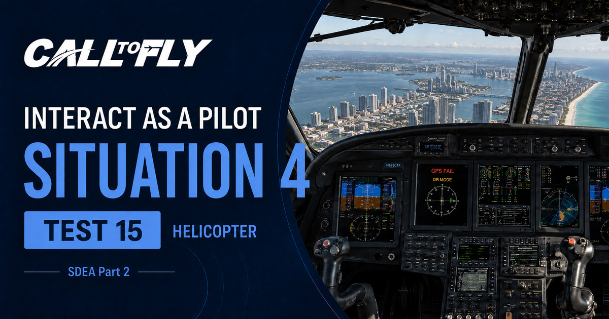 Cockpit de helicóptero em voo sobre Miami com falha de GPS e navegação em dead reckoning no exercício Interact as a Pilot – Situation 4