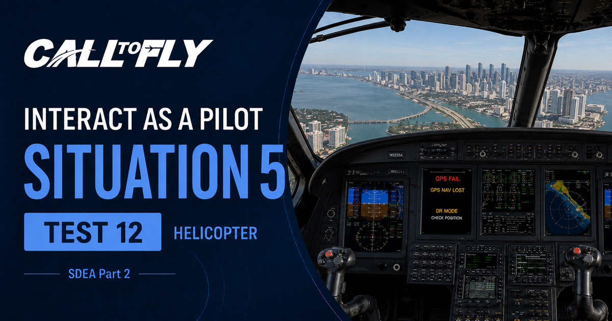 Cockpit de helicóptero em voo sobre Miami com falha de GPS e navegação em dead reckoning no exercício Interact as a Pilot – Situation 5