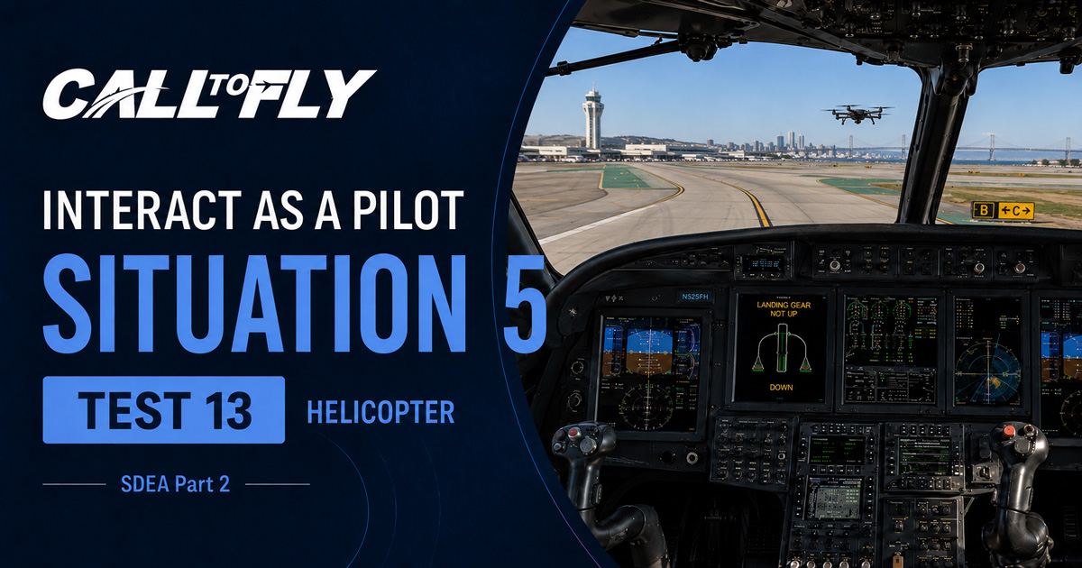 Cockpit de helicóptero taxiando em San Francisco com drone próximo à aeronave no exercício Interact as a Pilot – Situation 5