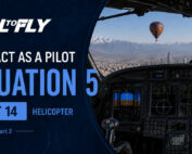 Cockpit de helicóptero em aproximação para Santiago com balão de ar quente à frente no exercício Interact as a Pilot – Situation 5