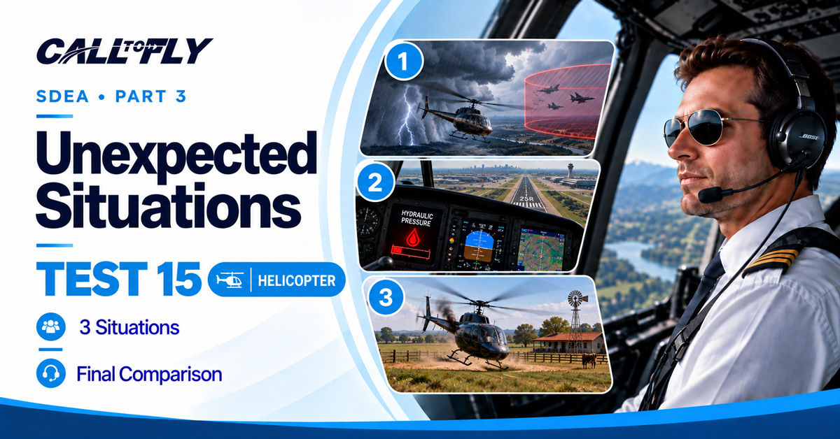Unexpected Situations Test 15 for helicopter pilots in SDEA Part 3 with three non-routine situations and final comparison